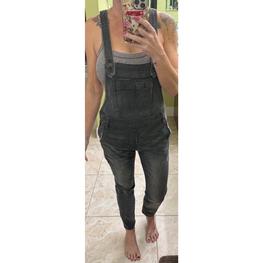 Free People Washed Denim Ziggy Overalls 26 black straight leg